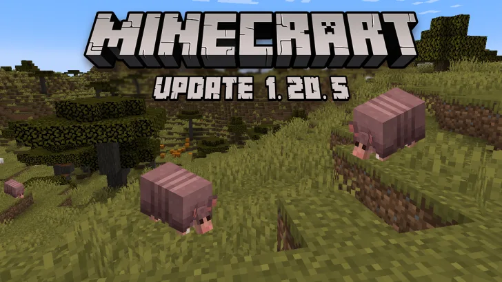 Minecraft 1.20.05 text with Savanna and Armadillo in the backgroound